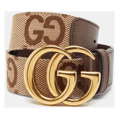 Gucci Beige/Brown Jumbo GG Canvas and Leather GG Marmont Buckle Belt 75CM