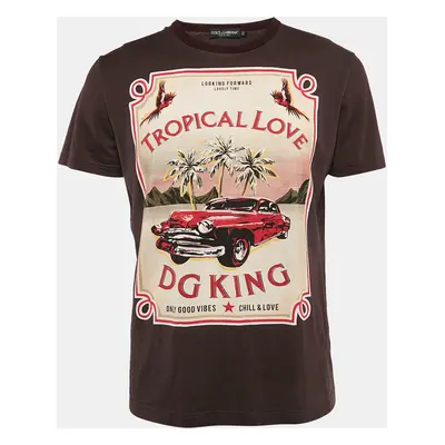 Dolce & Gabbana Burgundy Printed Crew Neck T-Shirt