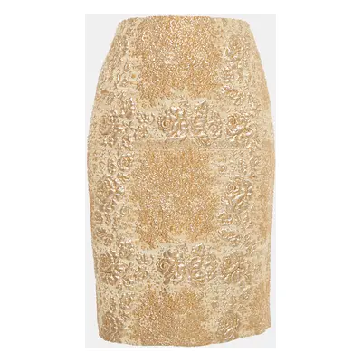 Valentino Gold Floral Brocade Pencil Skirt