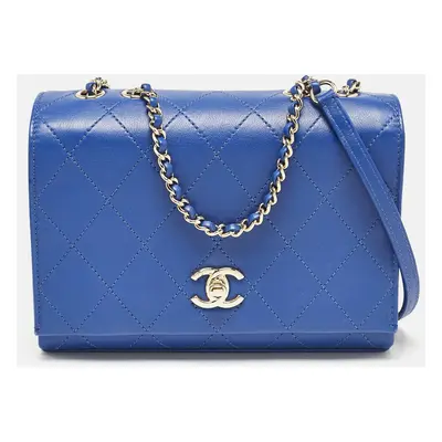 Chanel Blue Stitched Leather Large Single Flap Bag