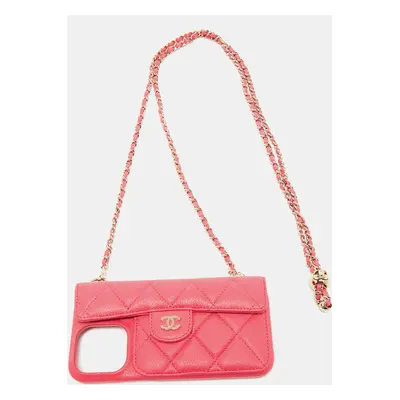 Chanel Pink Quilted Caviar Leather Pearl Crush iPhone Chain Case