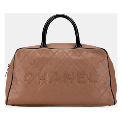 Chanel Brown Quilted Grained Calfskin Large Bowler Handbag Bag