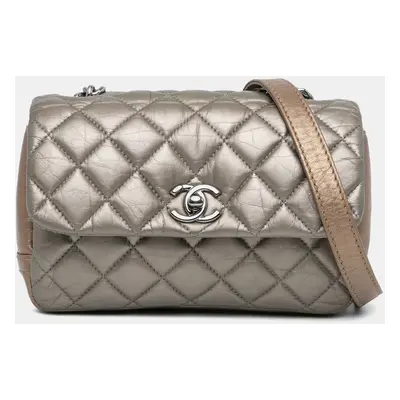 Chanel Brown Metallic Calfskin Leather Mini Quilted Lady Pearly Flap Bag