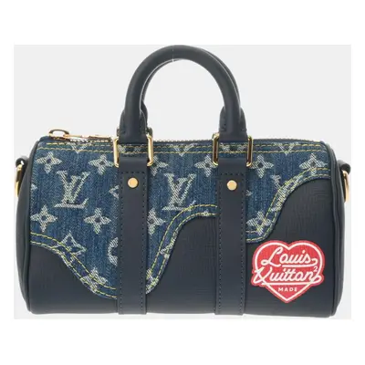 Louis Vuitton Nigo Collaboration Keepall Blue Navy Monogram Denim Taurillon Leather Shoulder Bag