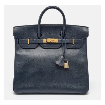 Hermes Navy Blue Epsom Leather Gold Finish HAC Birkin Bag