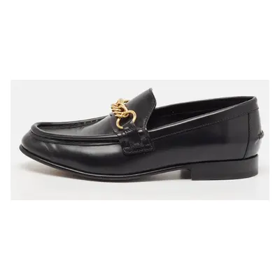 Burberry Black Leather Solway Chain Detail Slip On Loafers Size