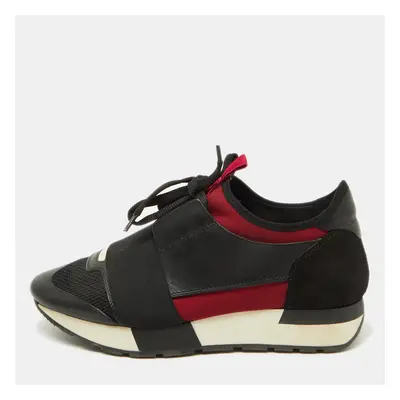 Balenciaga Black/Burgundy Leather and Mesh Race Runner Sneakers Size