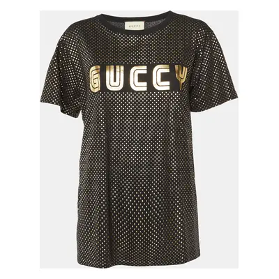 Gucci Black Guccy Star Print Cotton Crew Neck T-Shirt