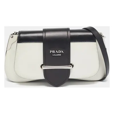 Prada Black/White City Calf Leather Sidonie Shoulder Bag