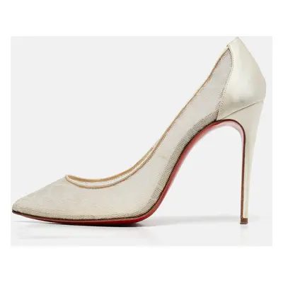 Christian Louboutin Off White Satin and Lace Follies Pumps Size 38.5