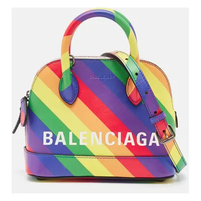 Balenciaga Multicolor Diagonal Rainbow Leather Ville Bag