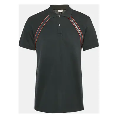 Alexander McQueen Black Logo Tape Cotton Pique Polo T-Shirt