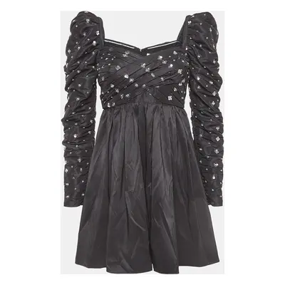 Self-Portrait Black Cluster Sequin Synthetic Taffeta Mini Dress