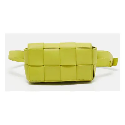 Bottega Veneta Neon Green Leather Intrecciato Cassette Belt Bag