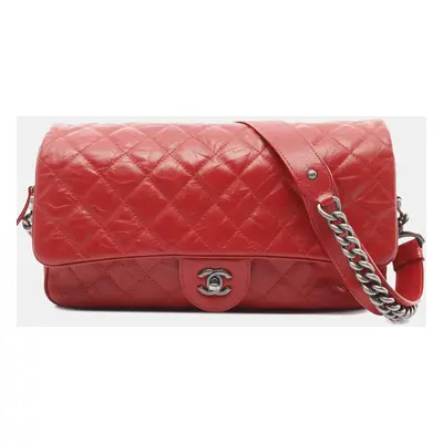 Chanel Red Medium Crumpled Calfskin Airlines Casual Rock Flap Bag