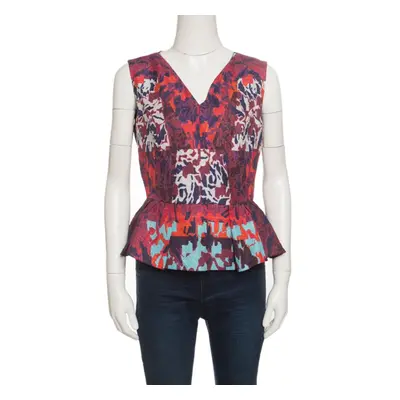 Peter Pilotto Multicolor Textured Water Orchid Print Cloque Peplum Top