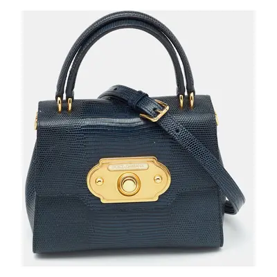 Dolce & Gabbana Teal Lizard Embossed Leather Mini Welcome Top Handle Bag