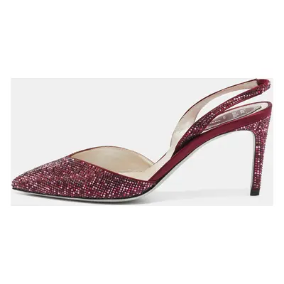 René Caovilla Two Tone Crystal Embellished Satin Slingback Pumps Size