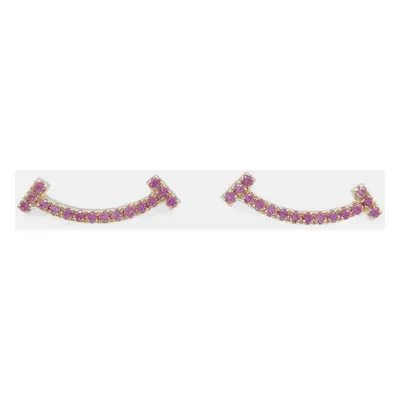 Tiffany & Co. 18K Pink Gold Pink Sapphire T Smile Earrings