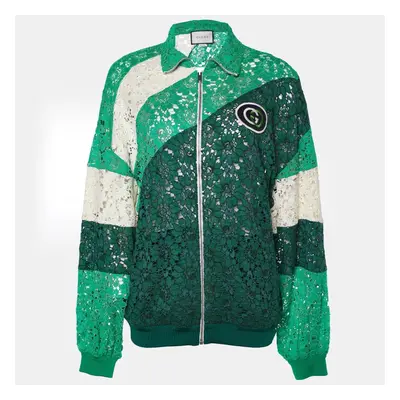 Gucci Green Logo Patch Lace Panelled Track Jacket