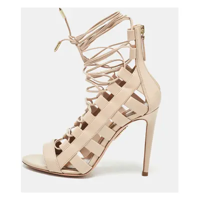 Aquazzura Beige Leather Amazon Ankle Wrap Sandals Size