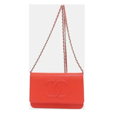 Chanel Caviar Skin Coco Mark Chain Wallet