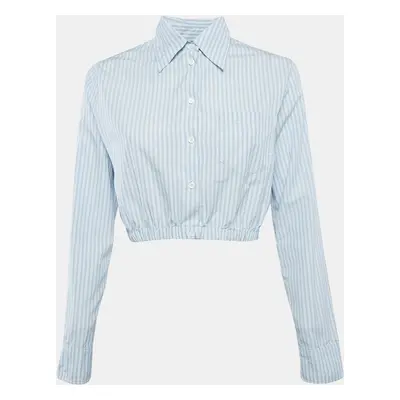 Maje Blue Striped Cotton Crop Shirt