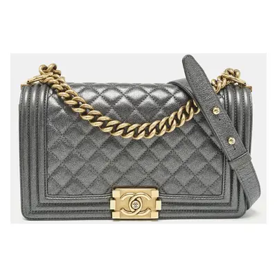 Chanel Metallic Grey Quilted Leather Boy Flap Bag