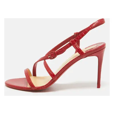 Christian Louboutin Red Embossed Croc Selima Sandals Size