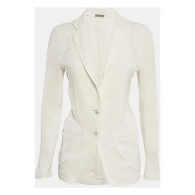 Bottega Veneta Off-White Perforated Cotton Single Breasted Blazer