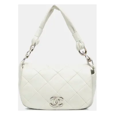 Chanel White Quilted Lambskin Enamel CC Flap Bag