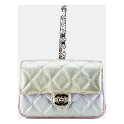 Chanel Silver Quilted Gradient Metallic Calfskin Clutch