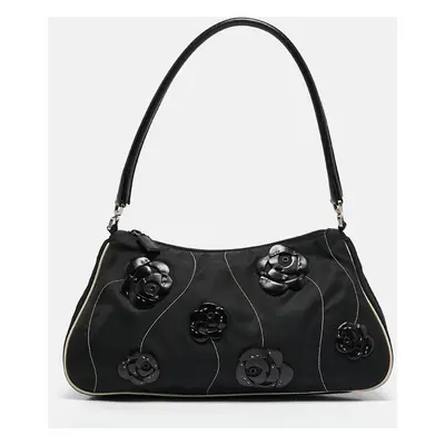 Prada Black Tessuto Fiori Flower Shoulder Bag