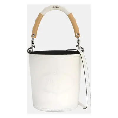 Prada White City Calfskin Tambour Bucket Bag