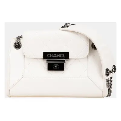 Chanel White Mini Quilted Caviar Accordion Flap