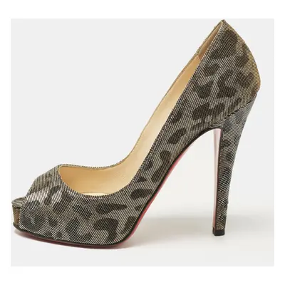 Christian Louboutin Metallic Leopard Print Lurex Fabric Very Prive Pumps Size 35.5