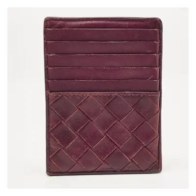 Bottega Veneta Burgundy Intrecciato Leather Zip Card Holder