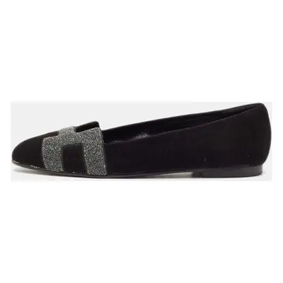 Hermes Black Suede and Crystal Nice Ballet Flats Size