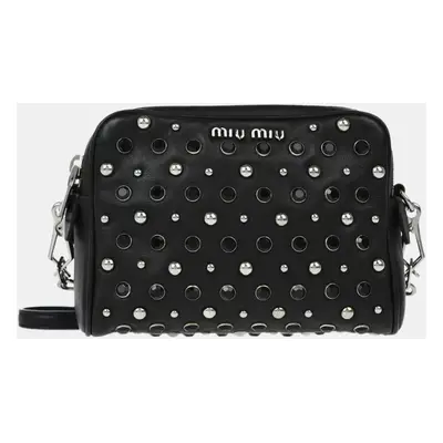 Miu Miu Black Leather Stone Shoulder Bag