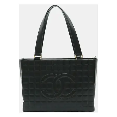 Chanel Black Leather CC Chocolate Bar Tote Bag