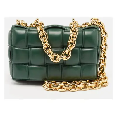 Bottega Veneta Green Leather Padded Chain Cassette Top Handle Bag