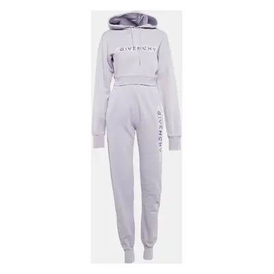 Givenchy Purple Barbed Wire Logo Print Crop Hoodie and Sweatpants Set