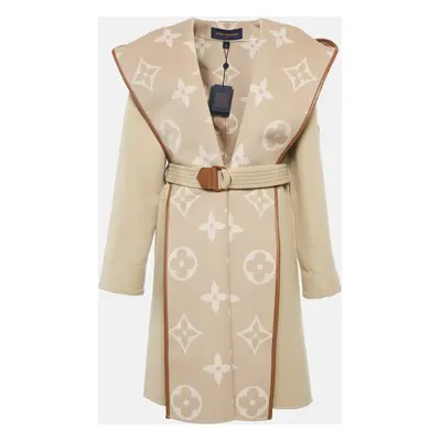 Louis Vuitton Beige Double Face Wool Hooded Wrap Coat