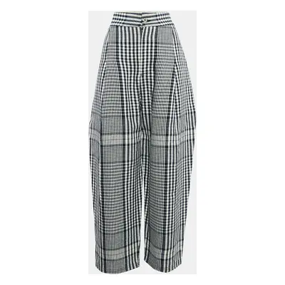 Loewe Navy Blue/White Checked Linen Wide-Leg Trousers