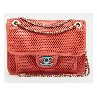 Chanel Red Perforated Leather Small Up In The Air Flap Bag