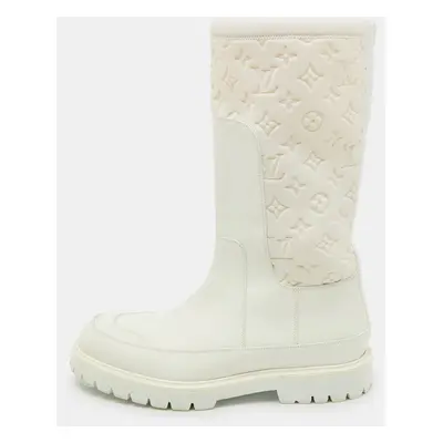 Louis Vuitton White Leather and Monogram Neoprene Calf Length Boots Size