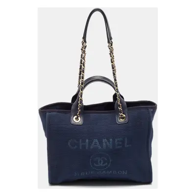 Chanel Navy Blue Canvas Deauville Shopper Tote