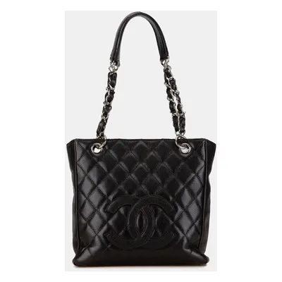 Chanel Black Caviar Leather Petite Shopping Tote Bag