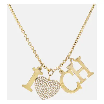 Carolina Herrera CH I Love CH Crystals Gold Tone Necklace