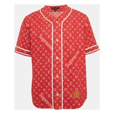 Louis Vuitton x Supreme Red Monogram Jacquard Baseball Shirt